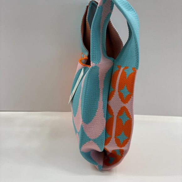 Wrist Tote Bag - 100% Polyester- Geometric - Pink, Blue & Orange - NWT - Picture 5 of 9